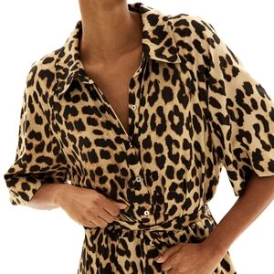 Leopard Print Shirt Dress in Tan and Black